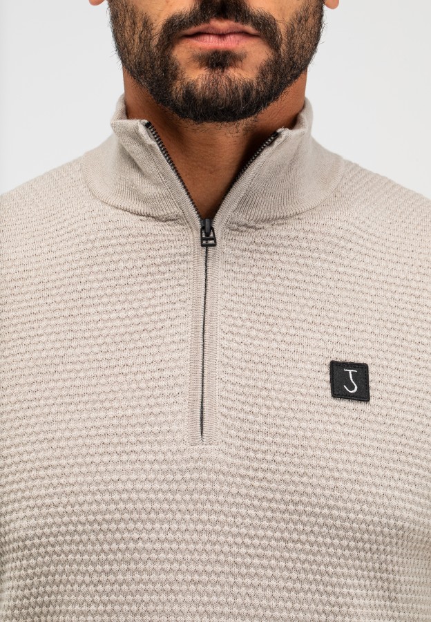 Afbeelding van Structure Half Zip M2526003 Light Sand 697-  Heren Trui - Butcher of Blue